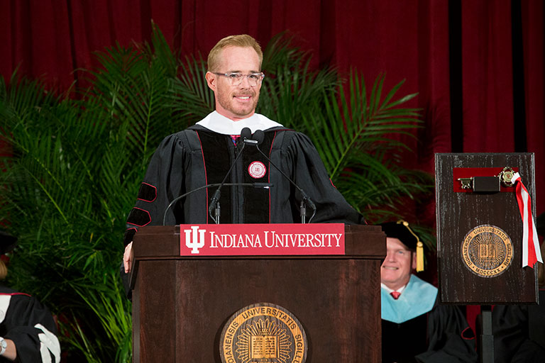 Joe Buck gives a public address